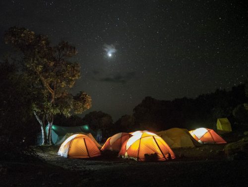 Illuminated tents for Kilimajaro hikers, Marangu route, Tanzania