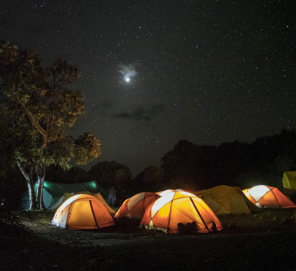 Illuminated tents for Kilimajaro hikers, Marangu route, Tanzania